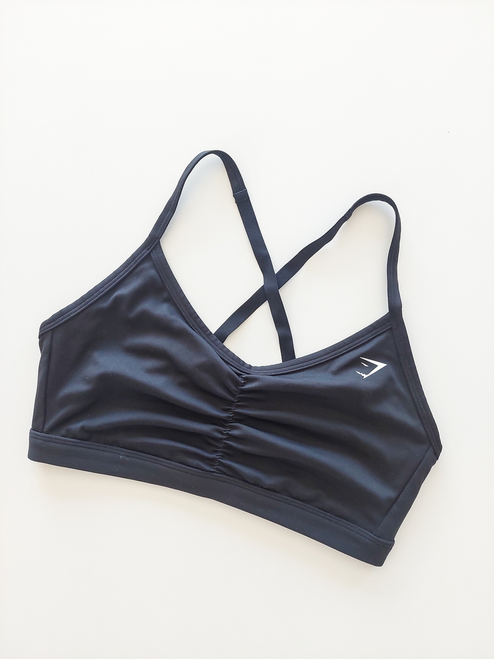 Gymshark Sports Bra S-M Black Cross-Back with Gathered Front Active Wear Gym Run
